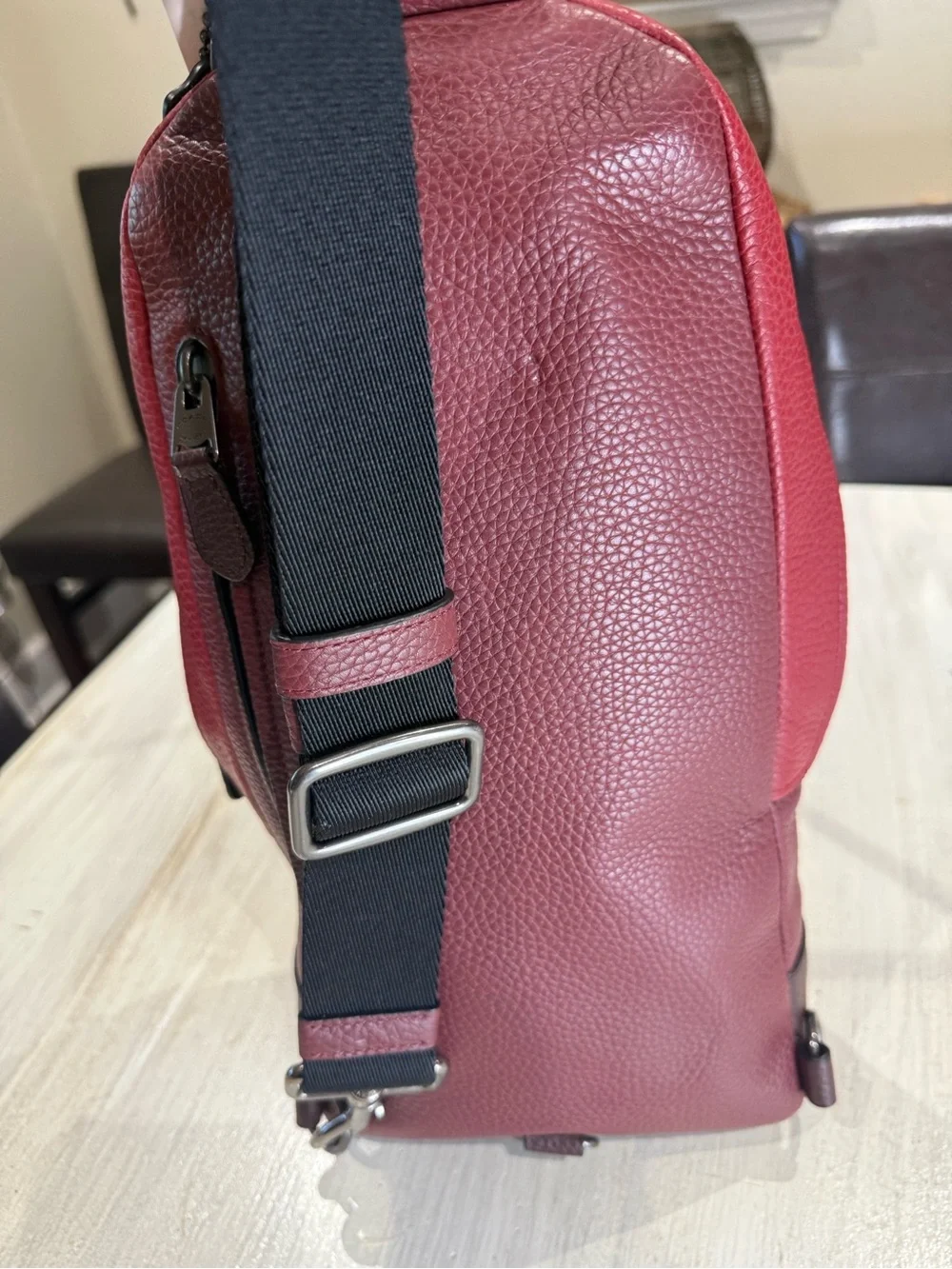 Coach Men's Manhattan Derby Tote Burgundy Leather Sling Backpack